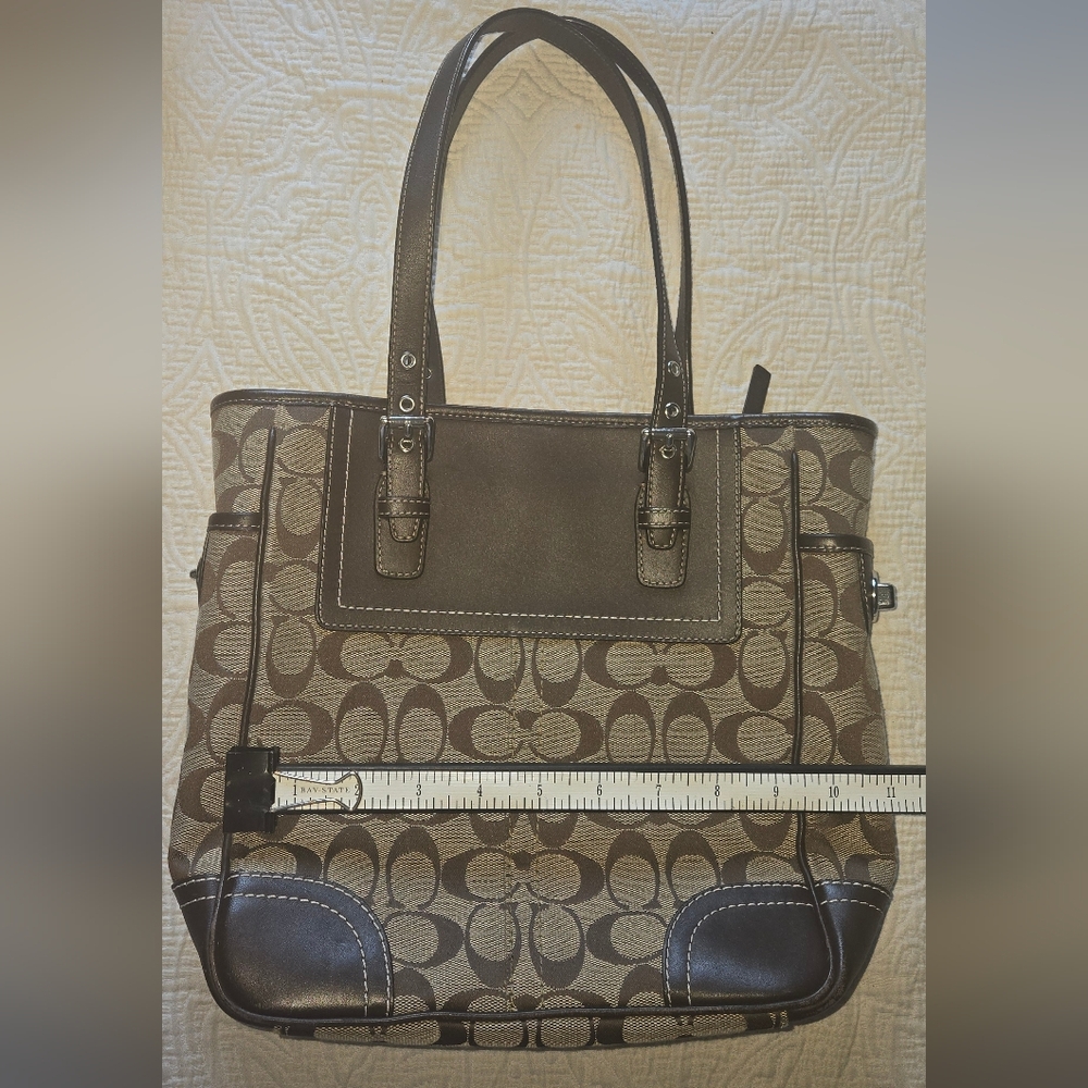 Coach Khaki & Chocolate Signature Canvas Tote - Picture 3 of 6